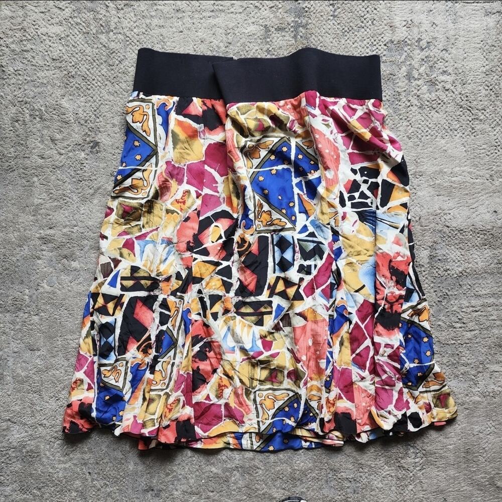 Peter Nygard Size 24 Silk Maxi Skirt Abstract Boho Lined Plus Flowy